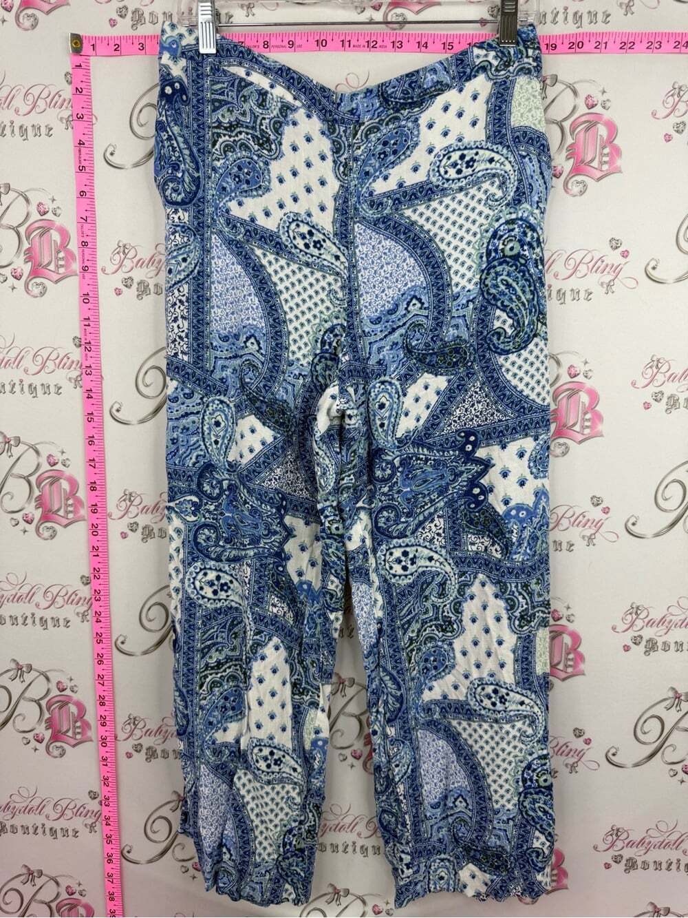 Zara pants patchwork style White and Blue Paisley Pull on